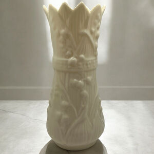 Belleek Ireland Vase 6.5” Ivory Parian China Floral Embossed Vintage